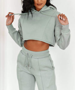 Lady'S Oem Fashion Thick Supper Cropped Hoodie <b>Pullover</b> <b>Womens</b> French Terry Cotton Crop Zip up Oversized Custom Hoodies <b>Women</b> - Product Image 5
