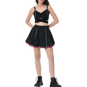 Minifalda gótica a cuadros para mujer, estilo punk, cintura alta, línea A, con cremalleras laterales, falda plisada de tartán rojo - Product Image 3