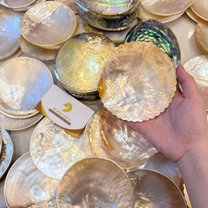 Round Mother-of-Pearl Plate with Flower Silver Trim Collectible Display Perfect for Serving Caviar Holding Soap <b>Candy</b> Decor 11cm - Product Image 1