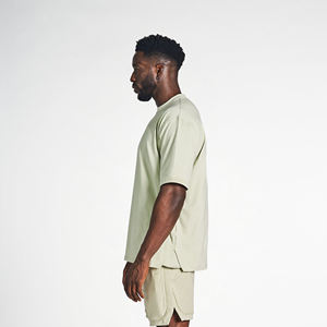 mens sage green light green <b>plain</b> solid blank relaxed oversized fit short sleeve <b>tshirt</b> crewneck basic tee top - Product Image 2