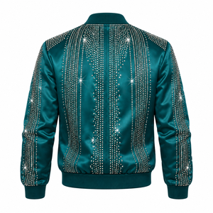 Chaquetas de Satén con Pedrería para Hombre, Chaqueta Bomber Brillante con Cristales y Lentejuelas, Estilo Hip Hop, Ropa de Calle para Fiesta - Product Image 5