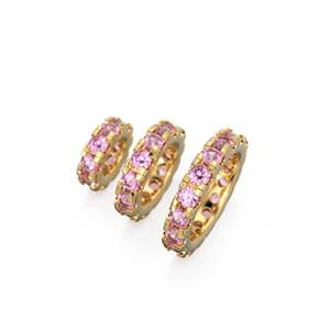 14k Gold Roundel Pink Tourmaline Charm, Tourmaline Wheel Charm Holder, Eternity Round Tourmaline Band Connector, Tourmaline - Product Image 4