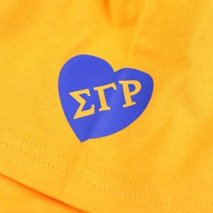 T-shirt à sequins SGR jaune avec patch, manches courtes, motif graphique personnalisé lettres grecques Sigma Gamma Rho Sorority, style décontracté et tendance - Product Image 5