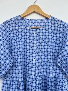 Vestido Camisero Largo de Algodón con Estampado de Corazones Azules, Cierre de Botones al Frente, Manga Corta, Vestido Casual de Verano para Vacaciones, Atuendo Femenino - Product Image 2
