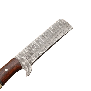 CUSTOM HANDMADE damascuc STEEL bull cutter <b>KNIFE</b> FIXED BLADE WITH rose wood & <b>bone</b> <b>HANDLE</b> & with LEATHER SHEATH - Product Image 2