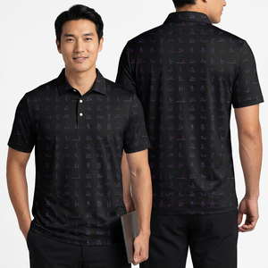 Polo à manches courtes pour homme, imprimé numérique noir, décontracté, respirant, en polyester tissé, motif design - Product Image 6