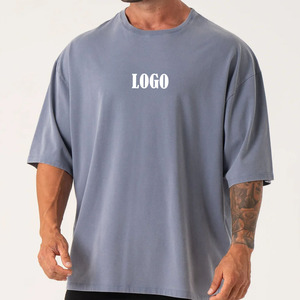 Camiseta de Manga Corta con Cuello Redondo Azul Oversize para Hombre, 100% Algodón Jersey, Logotipo con Letras Impresas, Estilo Casual - Product Image 1