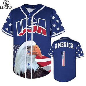 Camiseta de Béisbol Sublimada Personalizada de EE. UU. – Diseño Premium con Gráficos de Águila y Estrellas – Uniforme Patriótico de Equipo con Botones Completos - Product Image 1