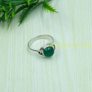 Bague en onyx vert naturel cabochon, argent sterling 925, faite à la main, bague de pierres précieuses, bague statement, bijoux en gros pour cadeau de Noël - Product Image 2