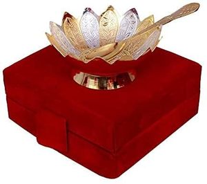 Gold Silver Brass Polished Round Bowl with Tray and Spoon Royal Luxury Velvet Box Packing Premium Dry Fruit Serving - Product Image 3