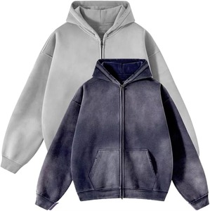 MUESTRA GRATUITA Sudadera con Capucha Casual de Manga Regular, Oversize, Transpirable, con Cremallera, Lavado Ácido, 100% Algodón Felpa, Impresión Digital Personalizada - Product Image 4