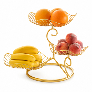Modern 2 Tier Fruit <b>Basket</b> Gold Metal Wire <b>Vegetable</b> Storage Bowl with Banana Hanger Kitchen Countertop Organizer <b>Stand</b> - Product Image 5