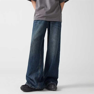 Wholesale Men's Baggy Straight Leg <b>Jeans</b> Eco-Friendly Breathable Winter Streetwear High Street Print <b>Button</b> Distressed Wash - Product Image 4