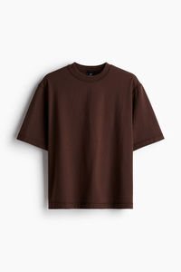 เสื้อยืดคอตตอนสีแดงเลือดหมูทรงโอเวอร์ไซส์สำหรับผู้ชาย คอกลม แขนสั้น ผ้าเจอร์ซีย์ถัก สีพื้น สไตล์ลำลอง - Product Image 2