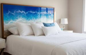 Base de Cama de Madera y Resina de Alta Calidad con Diseño de Olas Oceánicas, Cabecero de Resina Epoxi 'Mariscada' y 'Horizonte Azul', Madera y Resina 'Costera' - Product Image 6