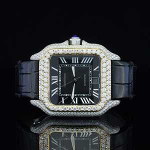 Reloj de Pulsera de Cuero con Esfera Cuadrada de 18 mm, Cristal, Mecánico Totalmente Automático, Estilo Hip Hop con Diamantes, para Unisex - Product Image 4