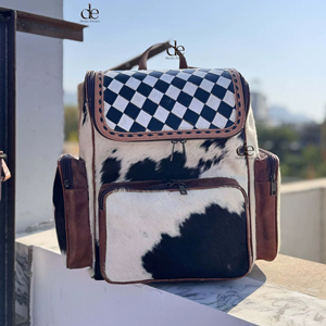 Nueva Mochila de Cuero Hecha a Mano con Pelo de Vaca, Mochila Elegante con Diseño a Cuadros, Bolsos Escolares Unisex, Bolso de Diseño Único - Product Image 1