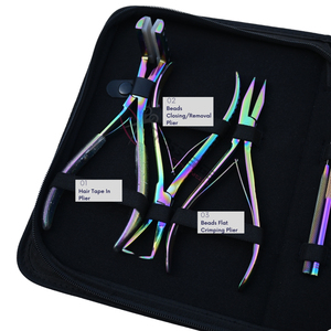 Rainbow Hair Extension Tools Kit with 7 Inch Flat <b>Crimping</b> Plier Tape In Plier Bead Remover Tool Hook Loop and Hair Beads Box - Product Image 3