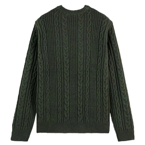 2026 Men's Dark Green Cable Knit Wool <b>Sweater</b> Full Sleeve Pullover Winter Thick Knitted <b>Sweater</b> Solid Color Regular Fit - Product Image 3