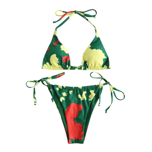 High Quality Brazilian Swimwear <b>Bikini</b> Set Fully Customized Heat-Transfer Printed Solid Color Adjustable Drawstring Bra - Product Image 1