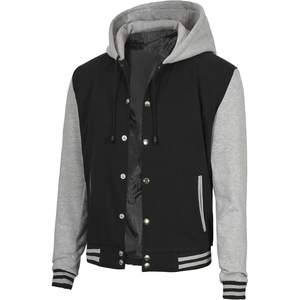 <b>Men's</b> Black And Mustard Varsity <b>Jacket</b> Hooded Button Closure Casual Style Autumn Wear Regular Fit Satin Lining - Product Image 4