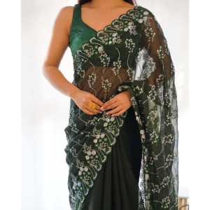 Sari de Fiesta con Bordado de Diseño Secuencial, Vestidos Elegantes para Ocasiones Especiales - Product Image 2