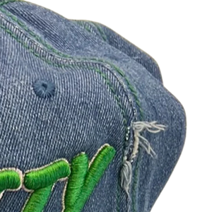 Gorra de Béisbol de Mezclilla Lavado Medio para Mujer con Costuras Verdes y Letra Bordada, Ajustable, Estilo Casual y Vintage - Product Image 2