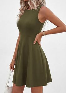 Robe décontractée d'été sans manches à col rond, coupe ajustée trapèze, en maille unie, mini, respirante, pour le travail, les fêtes, en Spandex/Polyester, style streetwear - Product Image 3