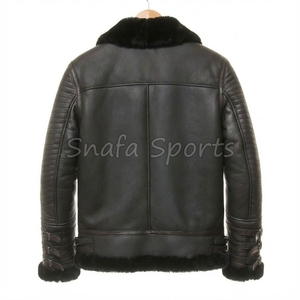 Veste bomber en cuir d'agneau véritable 100% OEM, noire, grande taille, pour homme, veste bomber en fourrure de mouton chaude pour l'hiver - Product Image 2