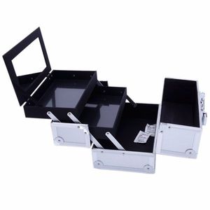 Valise de transport en aluminium SM 2176 9"x6"x6" argentée, boîte à bijoux avec miroir, organiseur cosmétique pour maquillage et accessoires - Product Image 3