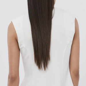 Camiseta de Mujer con Diseño Recto, Cuello Redondo, Sin Mangas, con Hombreras, Diseño Peplum / Diseño de Color Sólido con Logotipo, Elegante - Product Image 5