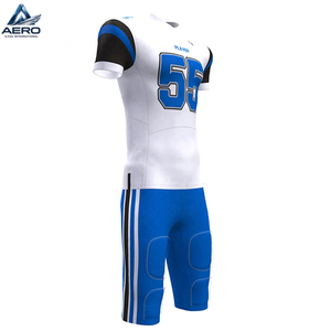 Uniforme de Fútbol Americano para Hombre AERO, Jersey Sublimado Blanco y Azul, Manga Tres Cuartos, Ajustado, Transpirable, Absorbe la Humedad - Product Image 4