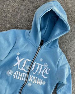 ชุดเซ็ตฮู้ดดี้ซิปโอเวอร์ไซส์ผ้าฟลีซทอเนื้อนุ่มสำหรับผู้ชายสไตล์วินเทจย้อนยุคแบบฟอกสี - Product Image 3