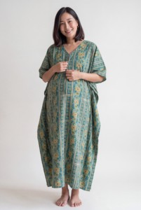 Handblock Printed Maternity <b>Kaftan</b> Gown Comfortable Pregnancy & Nursing Wear At Factory Price - Product Image 1