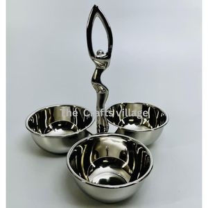 Juego de Tazones de Servir Triples de Aluminio de Lujo, Elegante Porta Aperitivos de Metal para Frutos Secos, Dulces y Decoración de Mesa - Product Image 1