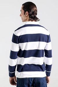 Men's Navy White Striped Long Sleeve Casual <b>Shirt</b> Button Down Collar Poplin Fabric Full Sleeve Summer Wear - Product Image 3