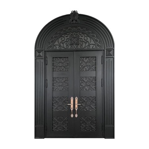Royal Luxury Traditional Wrought Iron Entry Door Arched Design <b>Swing</b> Style Exterior Metal Double Doors Anti Theft Water - Product Image 1