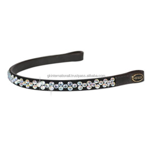 Bandeau de tête pour cheval en cuir souple de qualité supérieure, taille Full Cob, avec cristaux arc-en-ciel brillants et strass, boucles à pression - Product Image 5