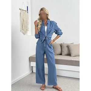 Débardeur en jean sans manches pour femme, col uni, coupe décontractée, longueur cheville, tissé délavé, imprimé numérique, style vintage - Product Image 3