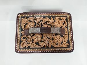 Boîte de rangement pour bijoux en cuir véritable vintage avec serrure à combinaison, étui de voyage, coffret cadeau sculpté à la main style western, grand format - Product Image 3