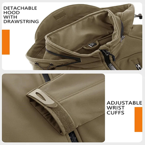 Wholesale Outdoor Workwear Hooded Jackets <b>Waterproof</b> Softshell Jackets with Zip Pockets Khaki Trekking Jacket Windproof Jackets - Product Image 4