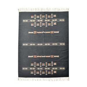 Tapis d'appoint tribal berbère tissé à la main, motif géométrique noir, crème, terre cuite, en coton, à franges, à poils ras, style bohème, pour décoration de salon - Product Image 6