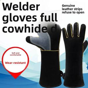 Guantes de Soldadura con Revestimiento de Cuero y Forro de Nomex, Resistentes a Salpicaduras de Metal Fundido, Negros con Costuras Amarillas - Product Image 6