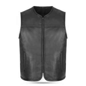 Chaleco de Motociclista de Cuero Genuino Negro para Hombre 2026, Cuello Redondo, Cierre de Cremallera, Chaleco de Cuero Premium sin Mangas para Motociclista - Product Image 1