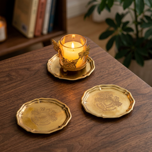 Royal Crest Brass Coaster Set Handcrafted Premium Octagonal Drink Coasters Heat Resistant <b>Table</b> <b>Protector</b> Heritage Gift - Product Image 1
