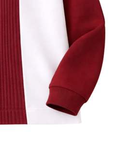 Sweat-shirt polo zippé rouge et blanc pour homme, avec empiècements côtelés, en molleton décontracté, à manches longues, style streetwear, coupe premium - Product Image 6