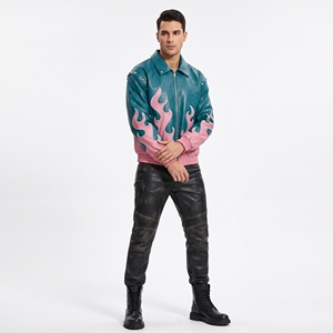 Blouson en cuir pour homme Dumela, style moto, col rabattu, fermeture à bouton unique, coupe régulière, séchage rapide, respirant - Product Image 5