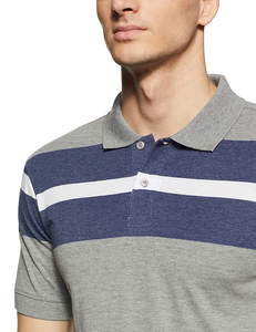 Polo de Manga Corta a Rayas Gris Azul Blanco para Hombre, Jersey de Algodón, Tejido de Punto, Casual, Transpirable, Corte Regular - Product Image 4