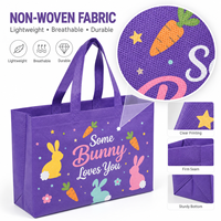 Sacs fourre-tout en tissu non tissé personnalisables avec logo, écologiques, recyclables et réutilisables, imprimés de motifs de lapins et d'œufs de Pâques pastel violets, en gros