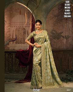 Sari traditionnel brodé Noor Mahal, infroissable et anti-humidité, pour femme, idéal pour les mariages et les fêtes, hiver comme été - Product Image 3